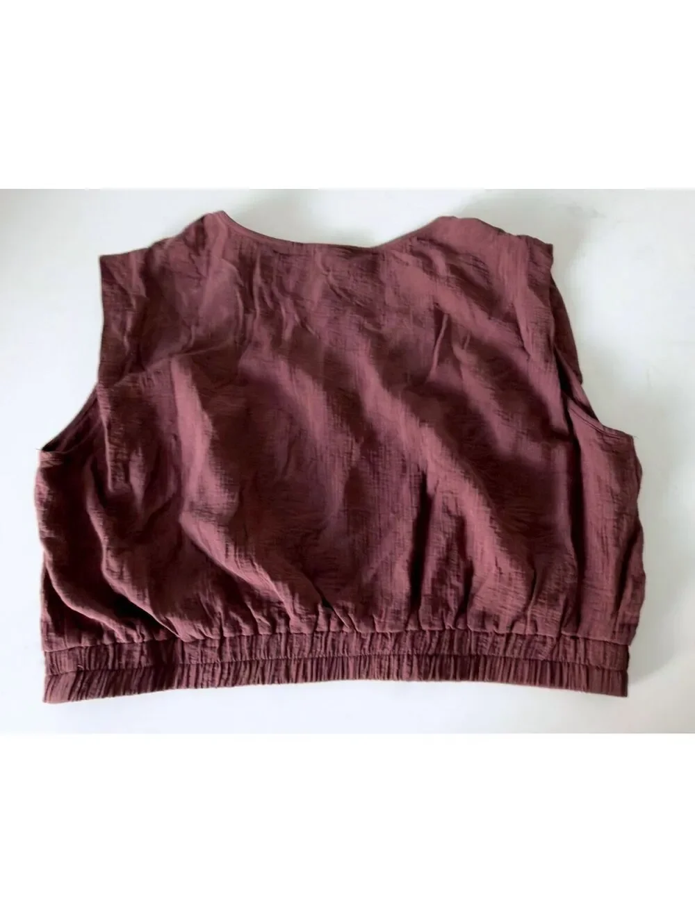 A New Day Brown Textured V-Neck Cropped Top Blouse Women Size XL
